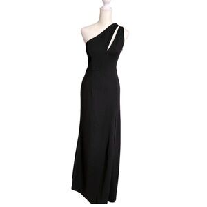 Stunning One shoulder long Black formal column dress with cutout